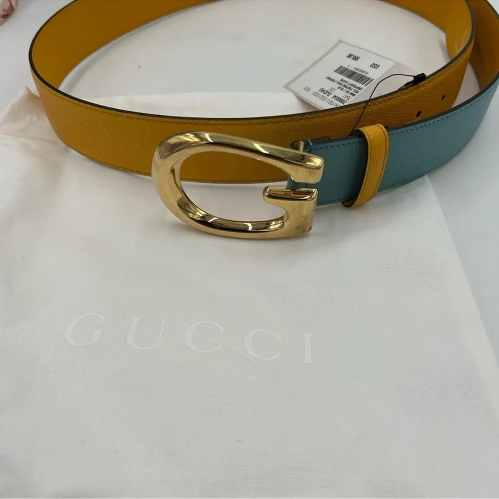 Men’s Gucci, two-tone leather belt, memorable buckle size 100 cm/40 inch